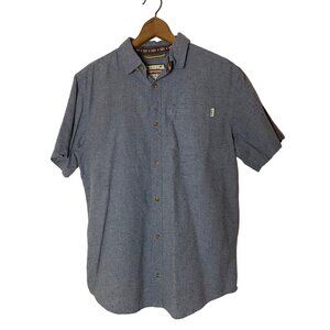 Dravus Mens Short Sleeve Button-Up Shirt Size M Blue Gray 100% Cotton